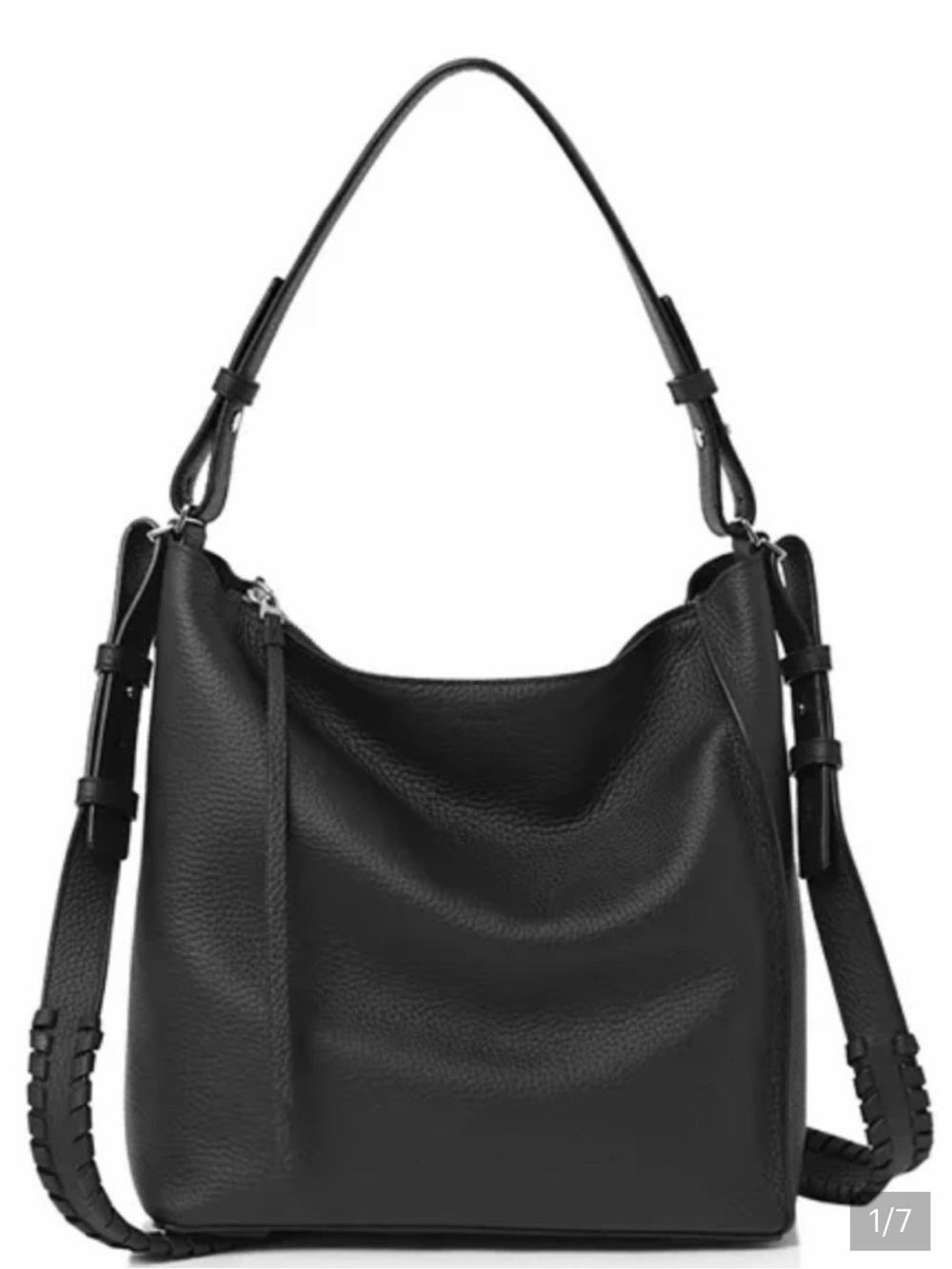 All Saints Black Kitt Shoulder Bag - Pebbled Leather Hobo